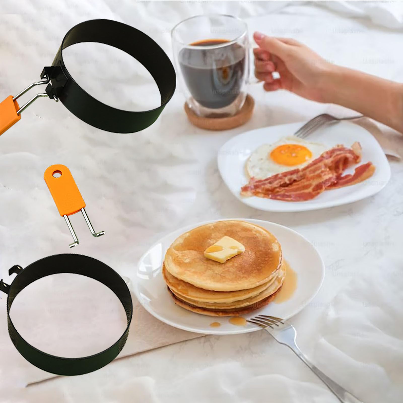 Round Egg Rings for Frying Eggs, 2 Pack 3.5 Inches Egg Ring with Silicone Handle Egg Mold for Breakfast Sandwiches Egg Mcmuffins Non-stick Fried Egg Cooker Ring Egg Shaper for Griddle Frying Pan