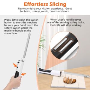 HK Cordless Electric Knife for Carving Meats, Poultry, Bread, Crafting Foam & More, Included Dual 304 Stainless Steel Blades, Fork, Foldable Cutting Board