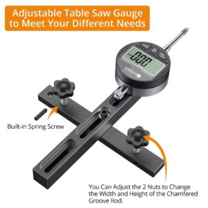 Neoteck 0-1'' Digital Dial Indicator Table Saw Gauge Suitable for Table Saws with a Groove Width of 3/4" (19mm) or more for Aligning and Calibrating Work,Shop Machinery,Band Saw and Drill Press-Black