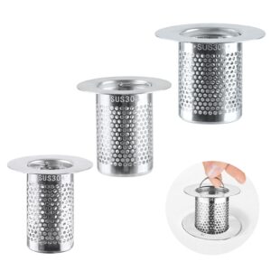 3 pack sink drain strainer - stainless steel bathtub shower drain hair stopper strainer for shower bathroom kitchen sink prevent clogging, with handle (1.97"& 2.17"& 2.56")