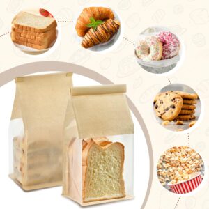 Ohuimrt 50 PCS Bread Bags for Homemade Breads, 5.1 x 3.9 x 11 Inches Brown Kraft Paper Bakery Bags with Tin Tie Tab Lock Sourdough Bread Bags with Window Baked Foods Packaging Storage