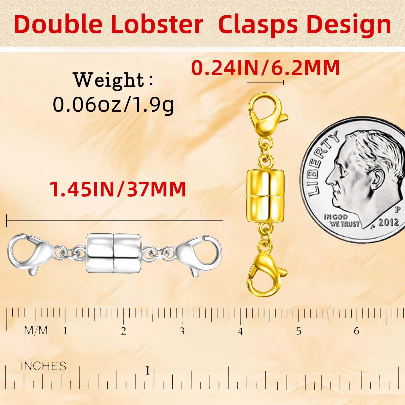 Qulltk Double Lobster Clasp Magnetic Necklace Clasps and Closures 14K Gold and Silver Magnetic Jewelry Clasps Converters for Bracelet Necklaces Extender