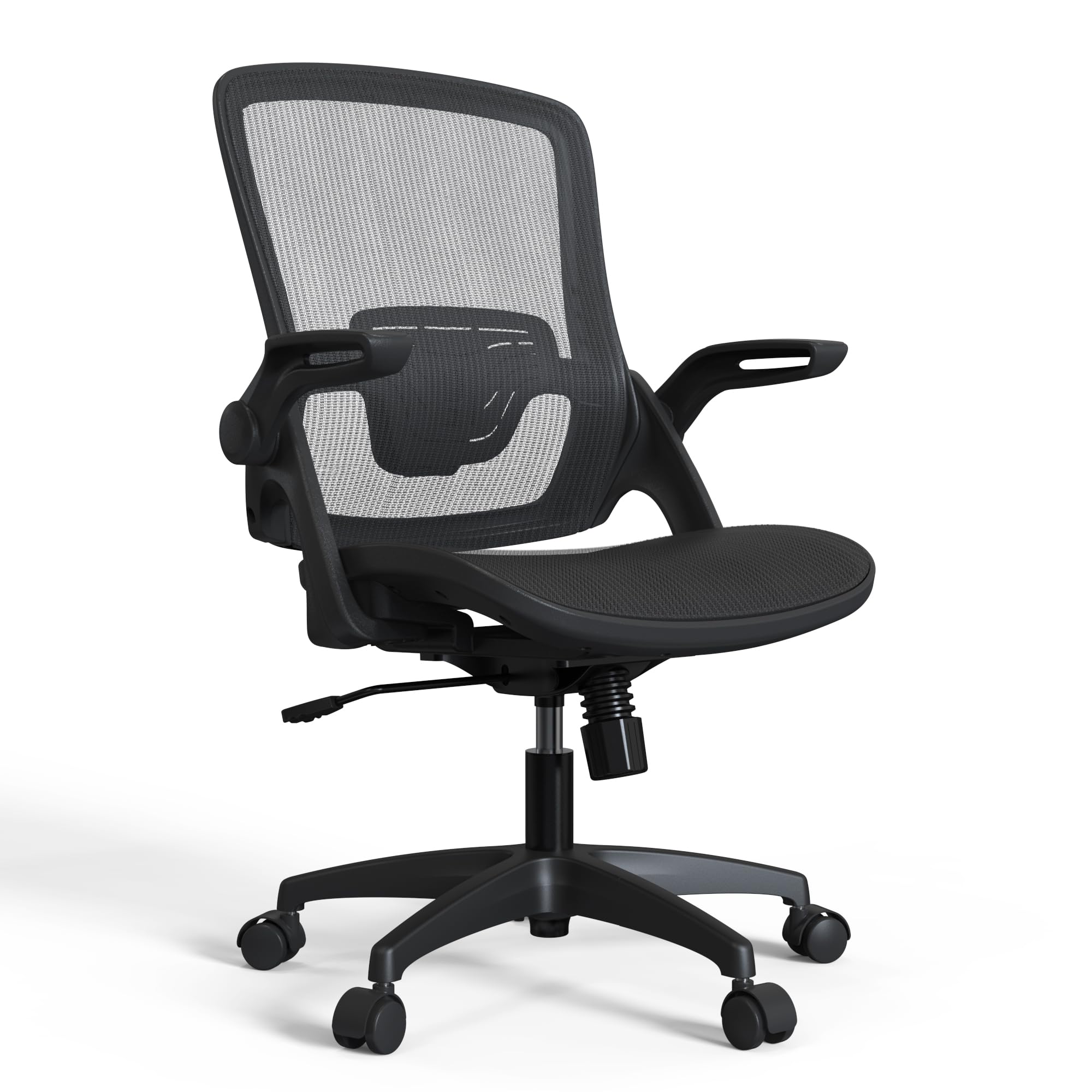 Sandure Mesh Office Chair Ergonomic Home Swivel Desk Chair Comfy Black Modern Computer Chair with Adjustable Lumbar Support Comfortable Office Desk Chair Flip Up Arms with Wheels