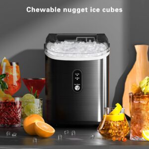 ZAFRO Nugget Ice Maker Countertop with Handle, 35Lbs/24Hrs,7 Mins Fast Ice Making, Stainless Steel Pellet Ice Maker with Ice Basket/Ice Scoop for Home/Bar/Party/Office, Black