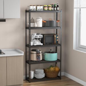 Tangkula 5-Tier Garage Storage Shelves, Heavy Duty Metal Storage Shelving Unit, Adjustable Utility Storage Rack Organizer for Warehouse Kitchen Pantry Basement, 35.5" L x 12" W x 72" H (1, Black)