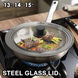 Universal Lid for Pots and Pans, Fits 13", 14" & 15" Diameter Cookware, Replacement Stainless Steel Skillets lids, Heat Resistant Frying Pan lid, Dishwasher Safe