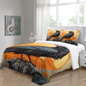 EVMILA Gothic Crow Duvet Cover Quilt Cover 3D Print Birds Comforter Covers for Boys Girls Bedding Set with Zipper Closure with Pillow Cases Soft Microfiber 3 Pieces Twin（173x218cm）