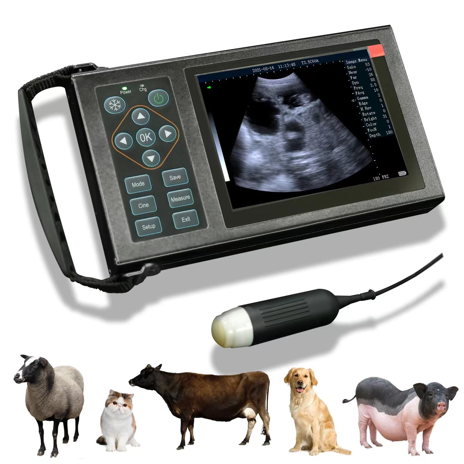 Portable Ultrasound Machine for Pregnancy, Easy to Use Handheld Ultrasound Scanner with 3.5 MHz Probe for Pigs, Sows, Goats and Sheep Pregnancies