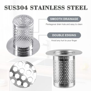 3 Pack Sink Drain Strainer - Stainless Steel Bathtub Shower Drain Hair Stopper Strainer for Shower Bathroom Kitchen Sink Prevent Clogging, with Handle (1.97"& 2.17"& 2.56")