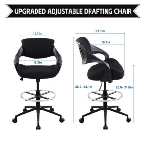 BOJUZIJA Ergonomic Drafting Chair,Standing Computer Desk Chair,Foot Ring,Lumbar Support,Swivel Task Chair-Black