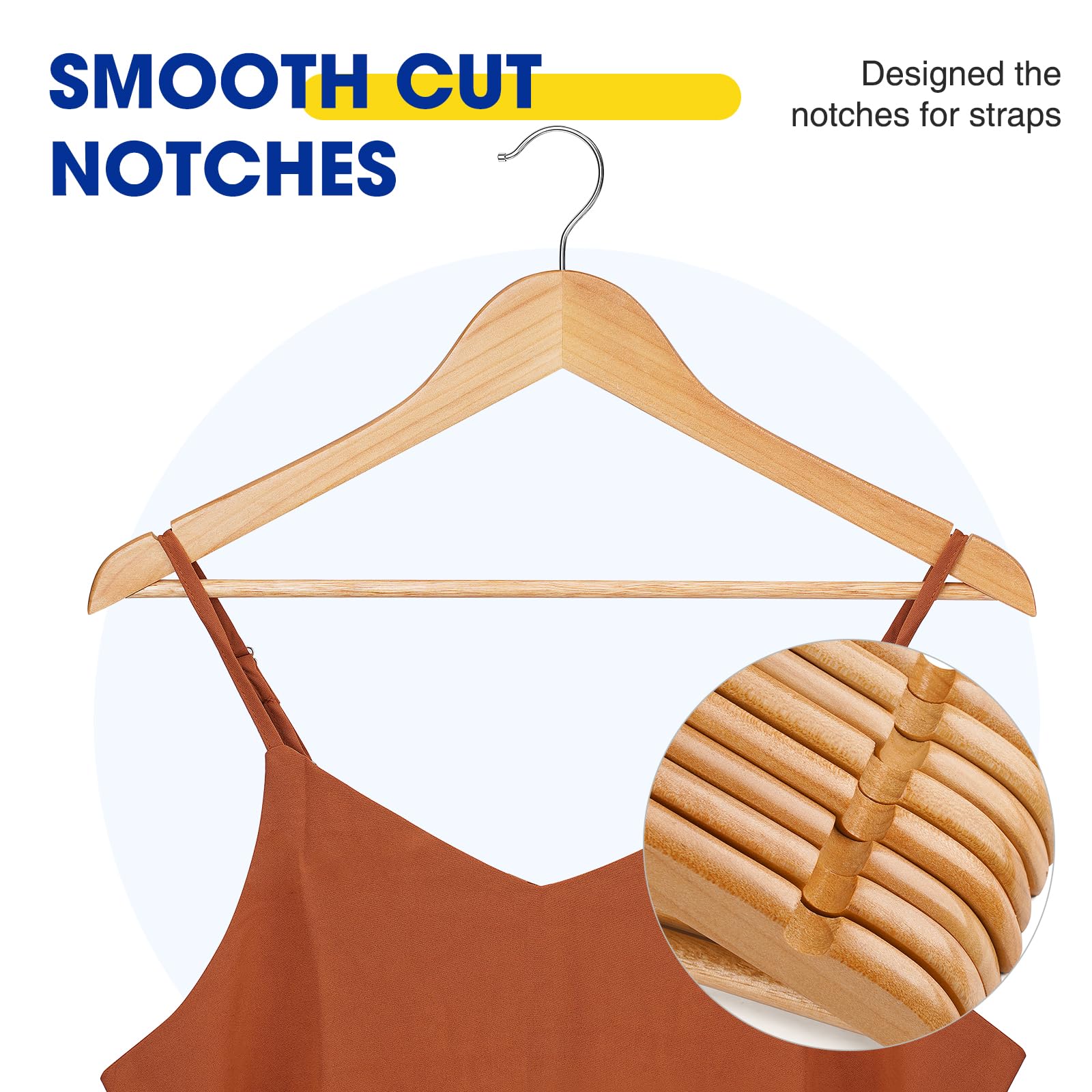 Korpai 24-Pack Wooden Hangers,Wooden Clothes Hangers with Smooth Shoulder Grooves,Suit Hangers with 360-Degree Rotatable Hook, Durable & Slim Wooden Hangers for Coats,Jackets,Dress,Pants ect,Natural