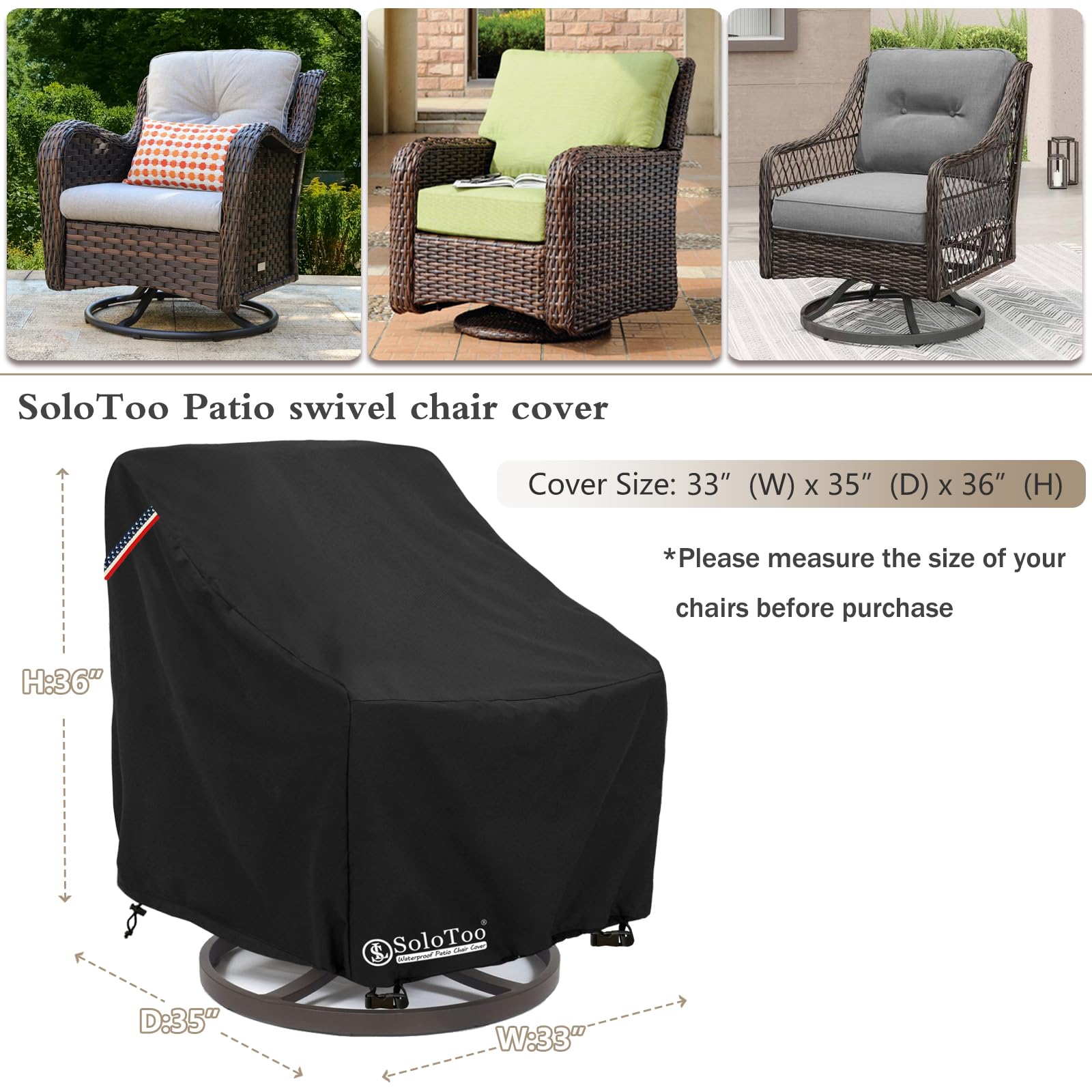 SoloToo Patio Chair Covers 2 Pack,Outdoor Furniture Covers Waterproof,33W x 35D x 36H inches Outdoor Chair Cover Used for Garden,Lawn and Backyard (Black)