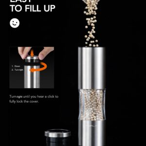 FORLIM Salt and Pepper Grinder Set with Dust Cover, Manual Pepper Mill with Adjustable Coarseness, Brushed Stainless Steel, Ceramic grinding core, 4.7oz Large Capacity, Spice Grinder (Set/Silver)