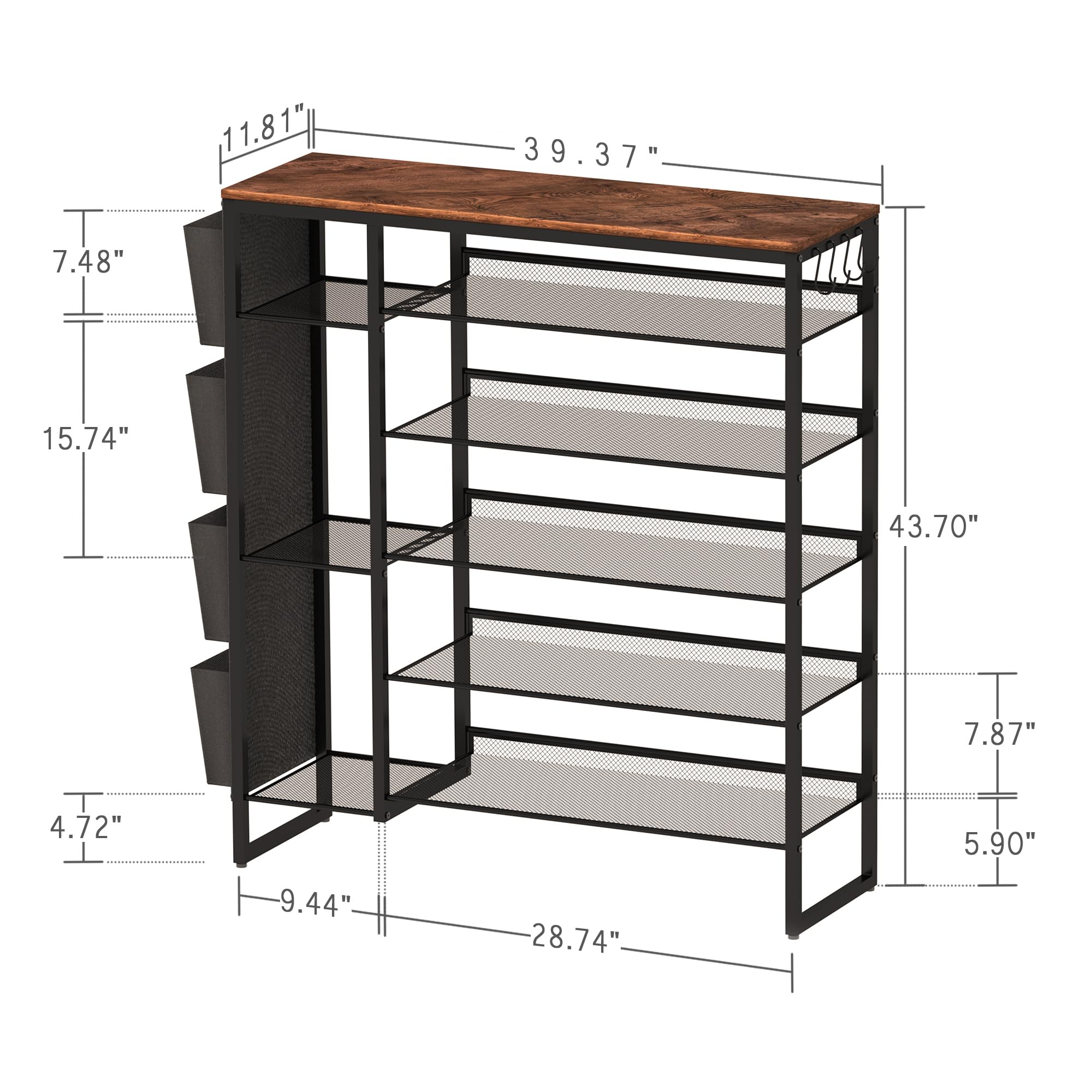 Prrsstein Shoe Rack-6 Tier Shoe Organizer,Shoes Rack for Entryway&Front Door Entrance,Free Standing Shoe Storage Cabinet Made by Wood&Metal.Equip Multi-Functional Felt Storage Bag