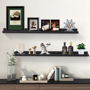 Black Floating Shelves 36 Inch Modern Picture Frame Shelf for Wall Photo Ledge Shelves with Lip Wooden Book Toy Shelves Set of 2 Bathroom Shelf Organizer for Living Room Bedroom Kitchen Wall Decor