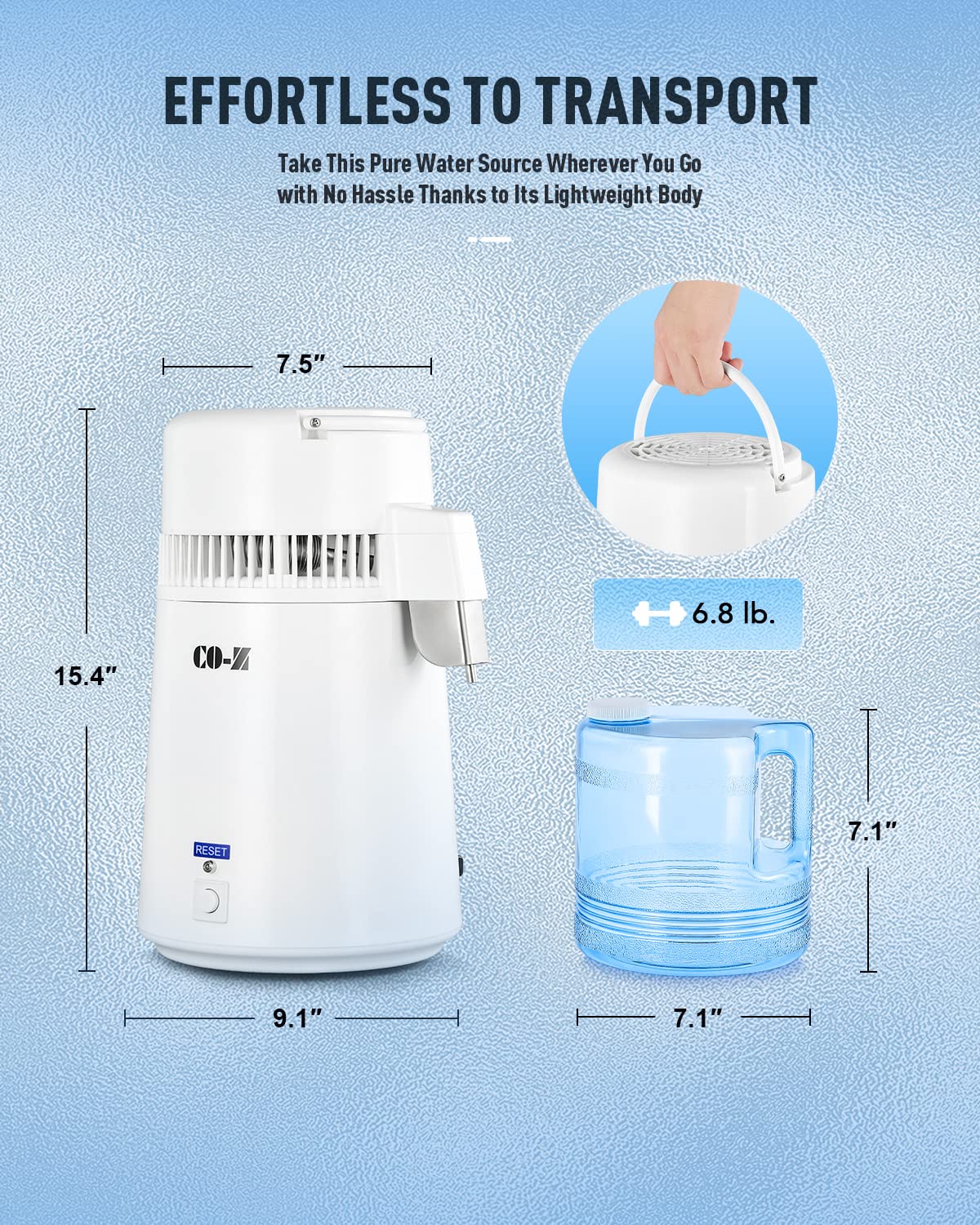 CO-Z 1.1 Gallon Water Distiller, 750W Countertop Home 4L Distilled Clean Water Maker Office Countertop Distiller Water Making Machine, Distill Distilling Water Purifier Distillers