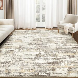 Area Rug Living Room Rugs 5x7: Modern Neutral Abstract Aesthetic Rug for Bedroom Dining Room Table - Large Soft Stain Resistant Machine Washable Rug, Indoor Home Office Carpet - Gold Brown