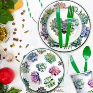 Xigejob Succulent Party Decorations Tableware - Succulent Baby Shower Decorations Dinnerware, Plate, Cup, Napkin, Fork, Cactus Succulent Party Supplies For Birthday Bridal Shower Wedding | Serve 24