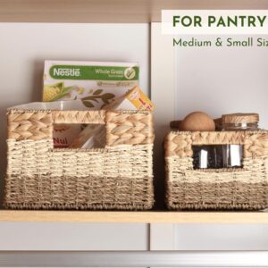 CHI AN HOME Wicker Storage Baskets, Set of 3 Water Hyacinth Storage Baskets For Organizing, Storage Bins Container for Shelves, Woven Pantry Baskets, 3-Pack, Natural, Built-in Carry Handles