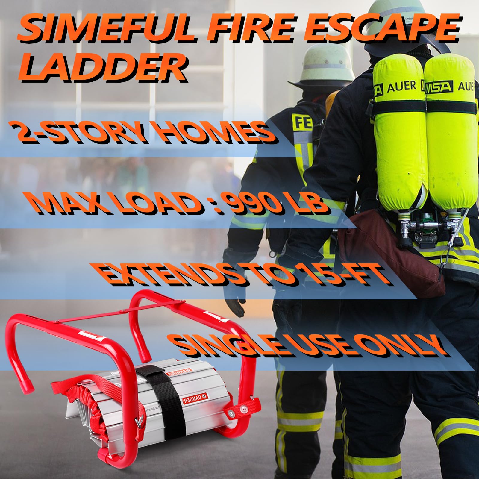 SIMEFUL Fire Escape Ladder, Emergency Fire Ladder 2 Story Window, Escape Ladders Extends to 15-Feet with Anti-Slip Rungs for Homes