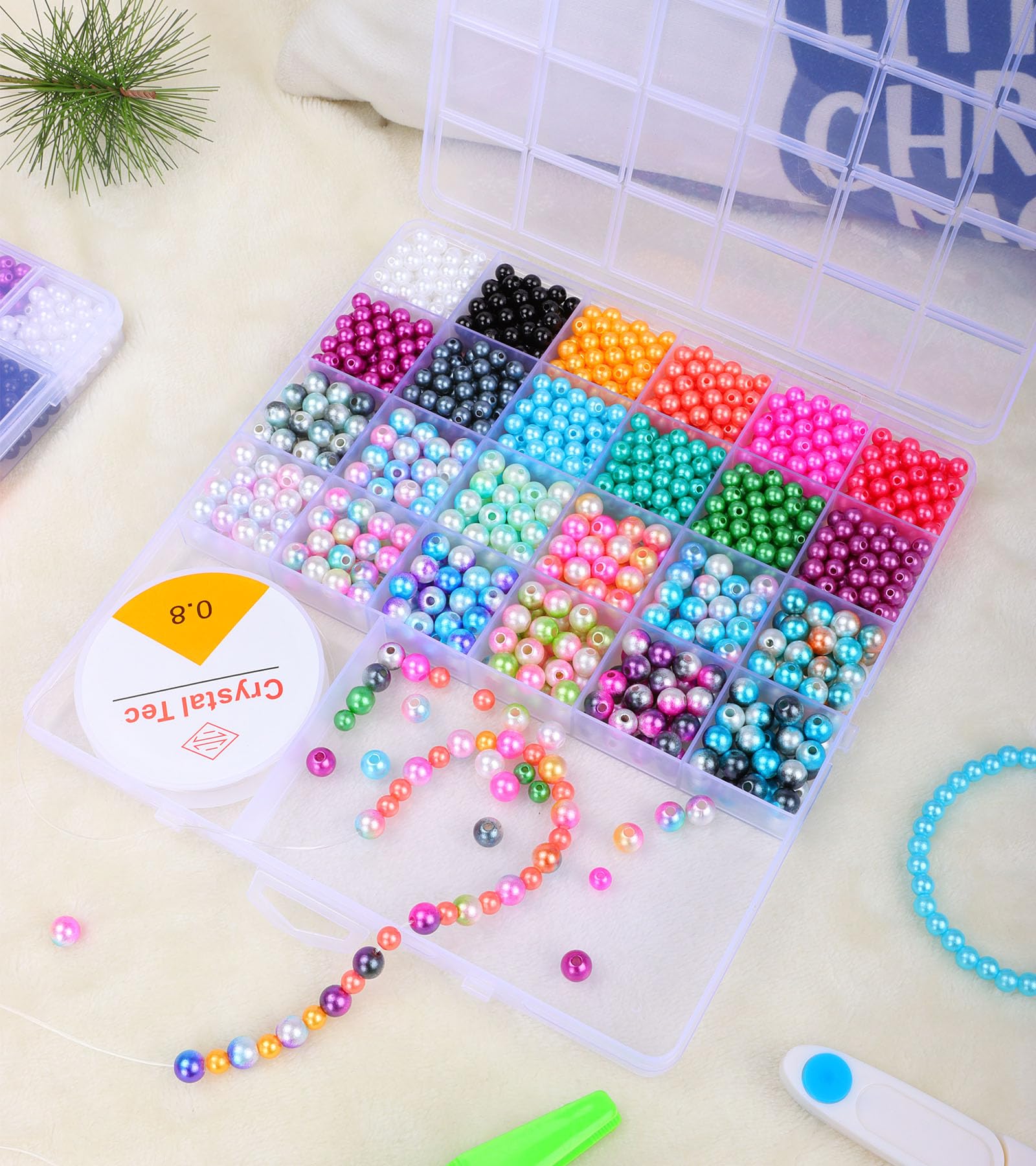 HINSOCHA Bead Bracelet Kit - 1020 Pcs Gradient Colorful Beads Bulk (6mm+8mm) for Bracelet Making, DIY Crafts