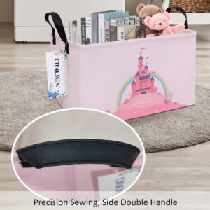 ONOEV Rectangular Folding Laundry Basket,waterproof Canvas Basket,gift basket,Suitable for children's room,Office,Clothes,Toys Storage(Pink Castle)