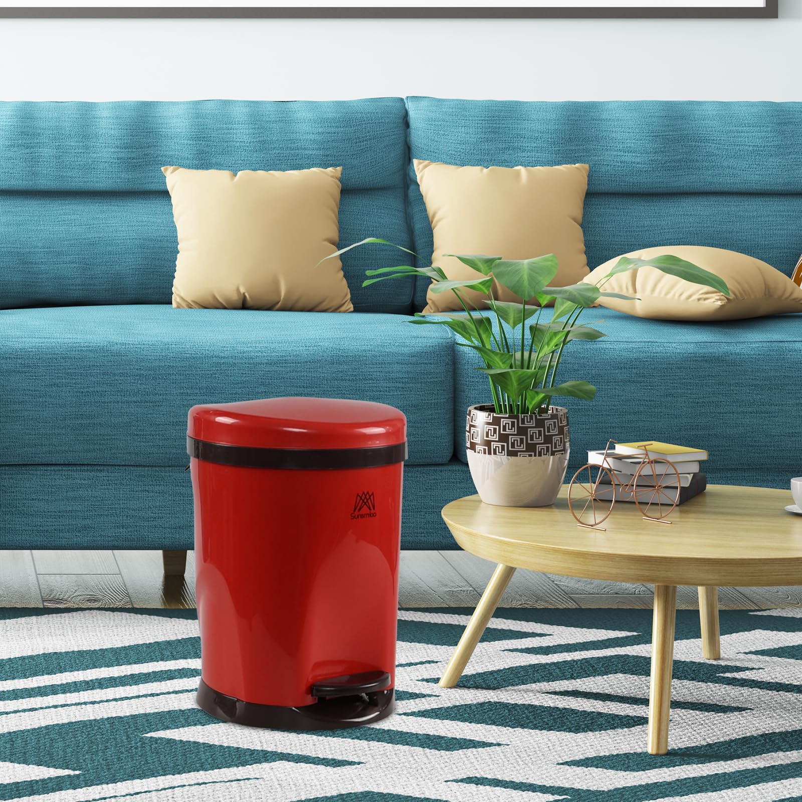 Nesmilers 8 Liters/2.1 Gallons Garbage Can with Step Pedal, Small Trash Can (Red)