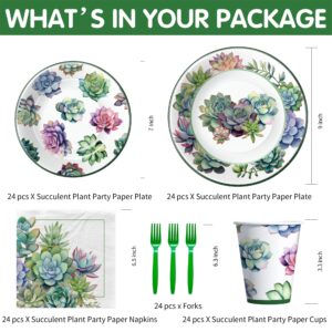 Xigejob Succulent Party Decorations Tableware - Succulent Baby Shower Decorations Dinnerware, Plate, Cup, Napkin, Fork, Cactus Succulent Party Supplies For Birthday Bridal Shower Wedding | Serve 24