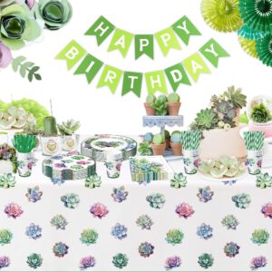 Xigejob Succulent Party Decorations Tableware - Succulent Baby Shower Decorations Dinnerware, Plate, Cup, Napkin, Fork, Cactus Succulent Party Supplies For Birthday Bridal Shower Wedding | Serve 24