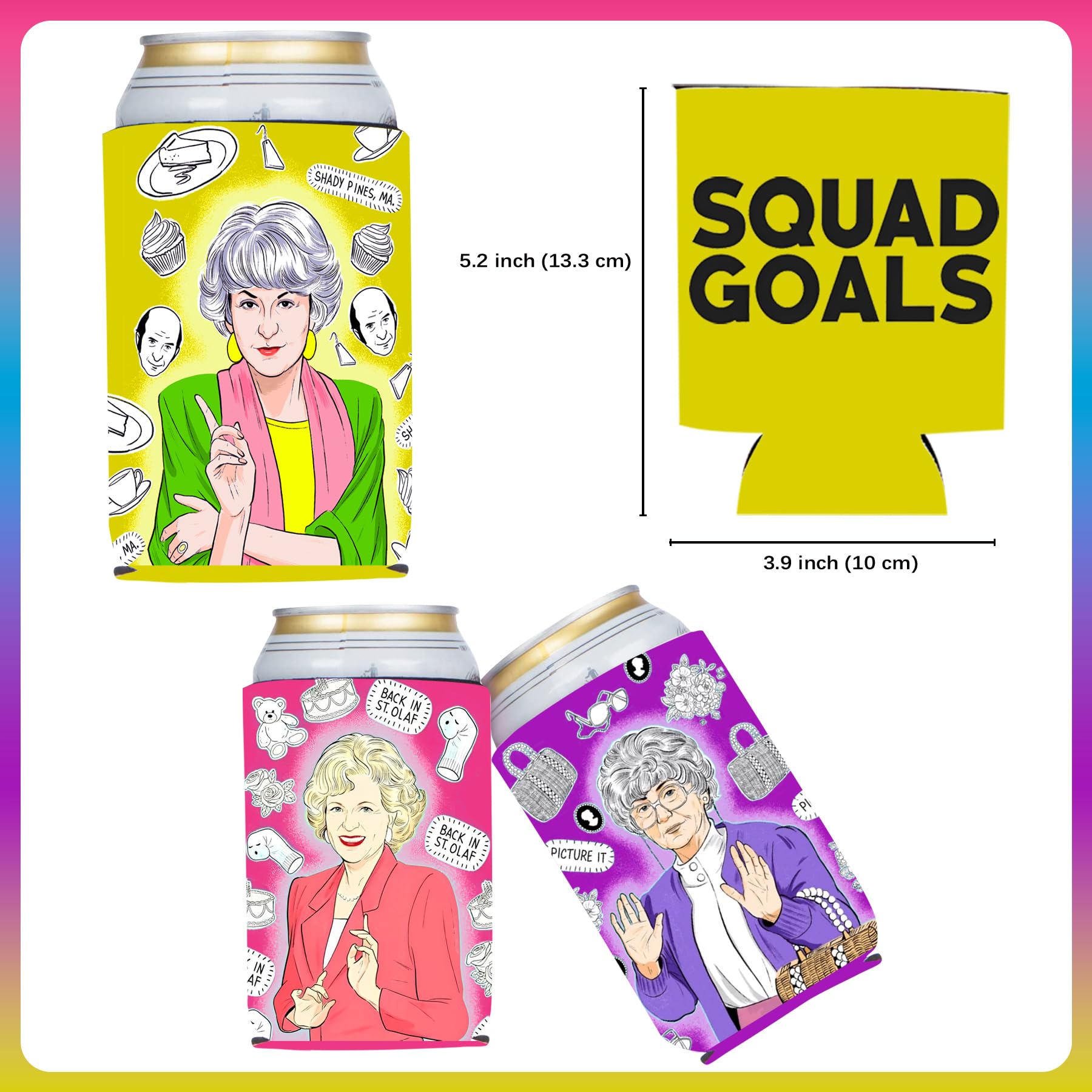 HOMEZZO Golden Girls Themed Party Can Coolers, 8 Pcs Funny Golden Girls Can Sleeves for Girls Party