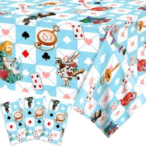 adirasenotek 3pcs wonderland party tablecloths,tea praty 87" lx51 w rectangular plastic table covers,kids' party disposable tablecloths for decoration,birthday party,baby showers