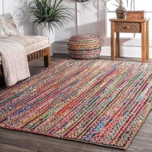 gowithgreen handcrafted farmhouse jute chindi accent rug (8 ft x 10 ft) - soft & comfortable jute chindi area natural chindi rug to bring a sense of peace & relaxation – jute rugs for living room