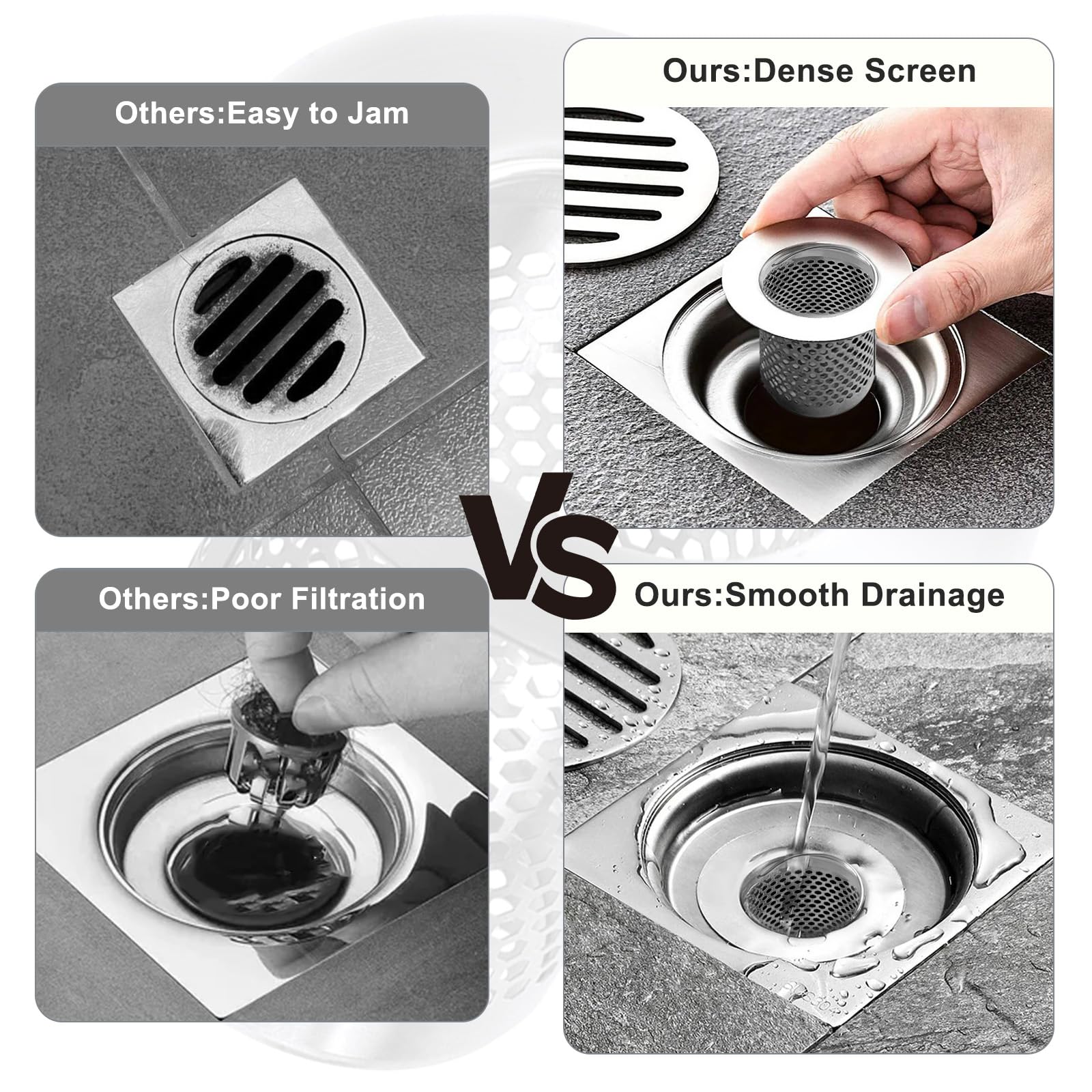 3 Pack Sink Drain Strainer - Stainless Steel Bathtub Shower Drain Hair Stopper Strainer for Shower Bathroom Kitchen Sink Prevent Clogging, with Handle (1.97"& 2.17"& 2.56")