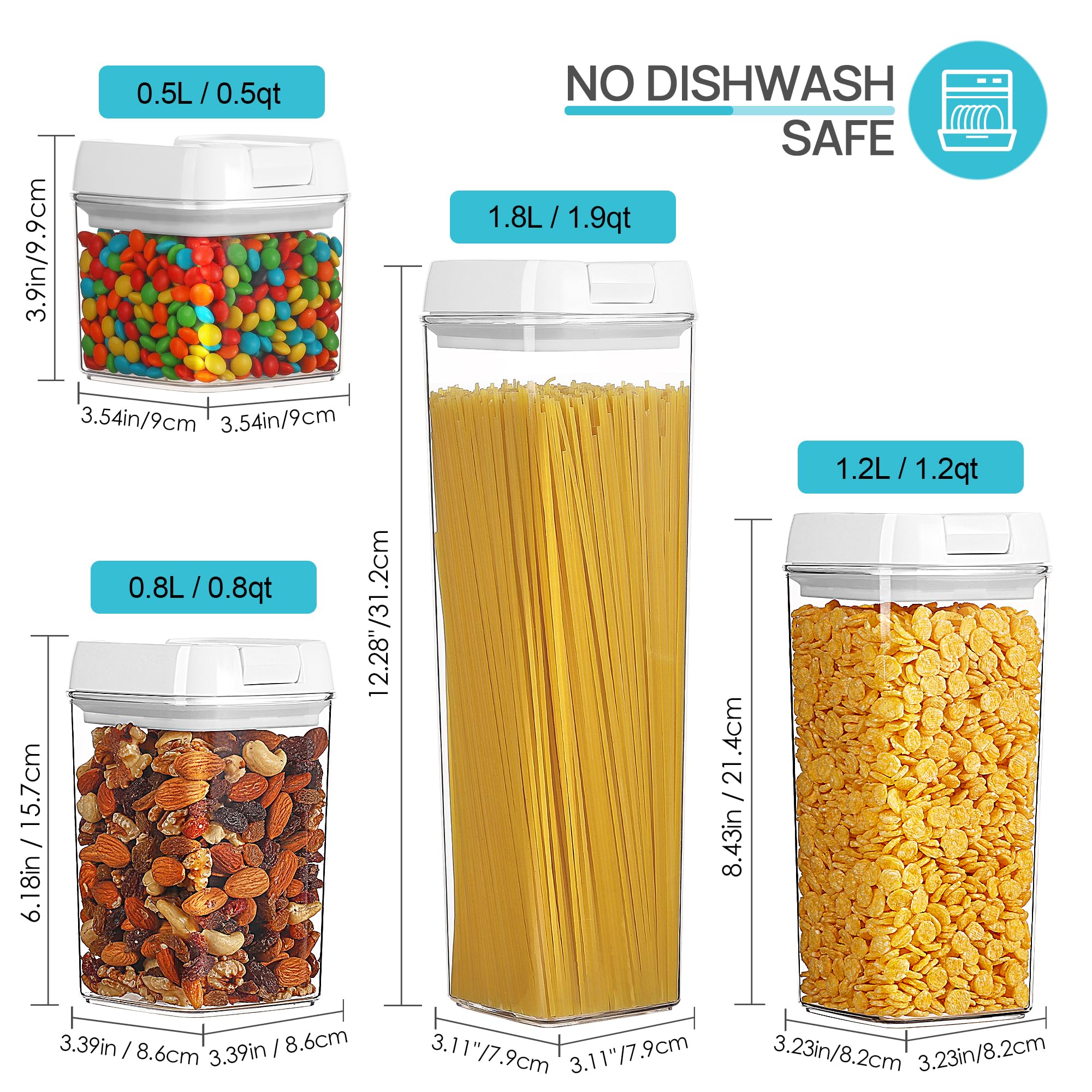 Vtopmart 21 PCS Airtight Food Storage Containers Set, BPA Free Plastic Kitchen Pantry Organizer, with Easy Lock Lids for Pasta Spaghetti Cereal Snack Flour Sugar Rice Organization, Include 24 Labels