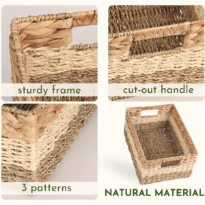 CHI AN HOME Wicker Storage Baskets, Set of 3 Water Hyacinth Storage Baskets For Organizing, Storage Bins Container for Shelves, Woven Pantry Baskets, 3-Pack, Natural, Built-in Carry Handles