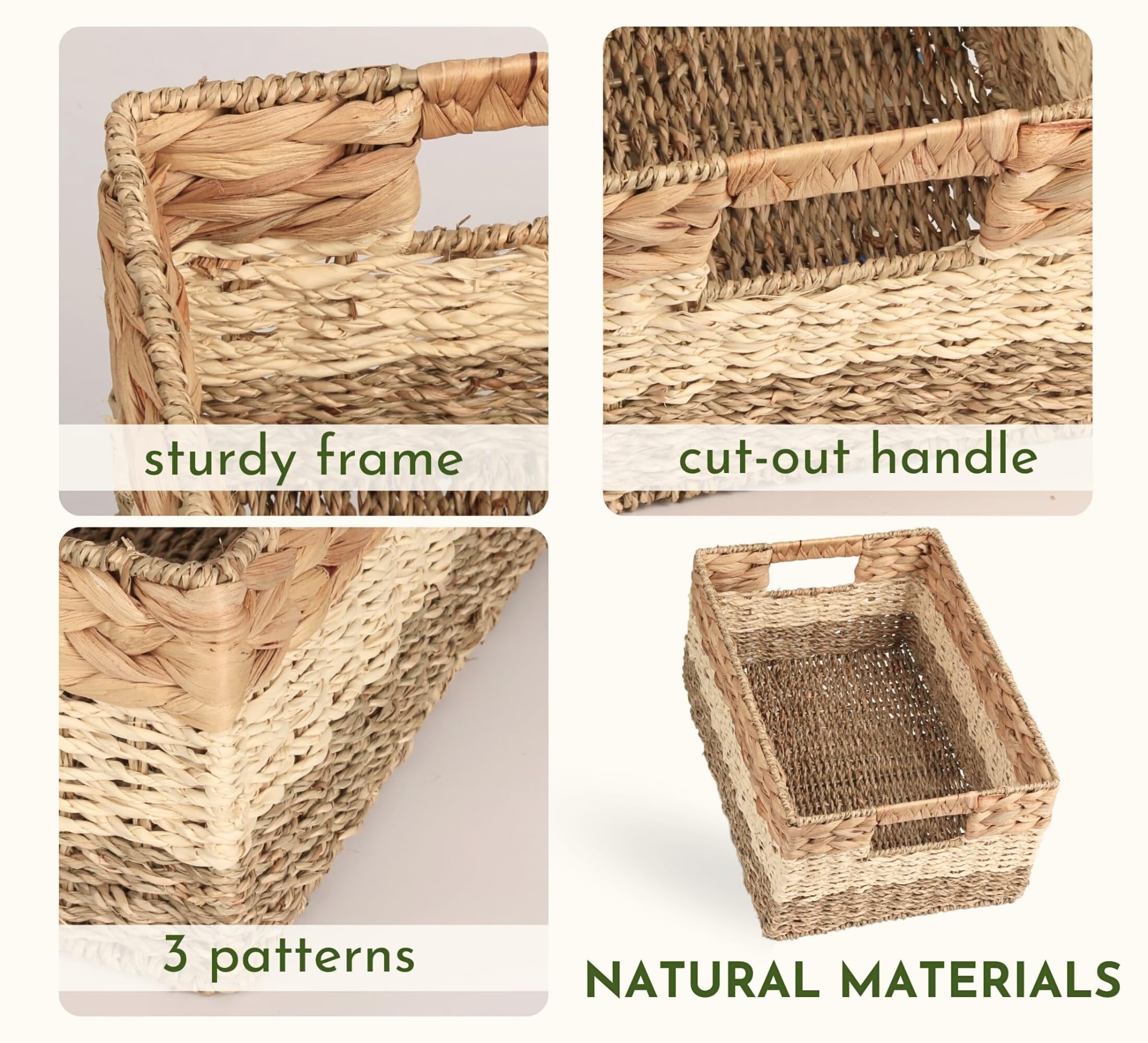 CHI AN HOME Wicker Storage Baskets, Set of 3 Water Hyacinth Storage Baskets For Organizing, Storage Bins Container for Shelves, Woven Pantry Baskets, 3-Pack, Natural, Built-in Carry Handles