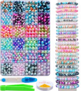 hinsocha bead bracelet kit - 1020 pcs gradient colorful beads bulk (6mm+8mm) for bracelet making, diy crafts