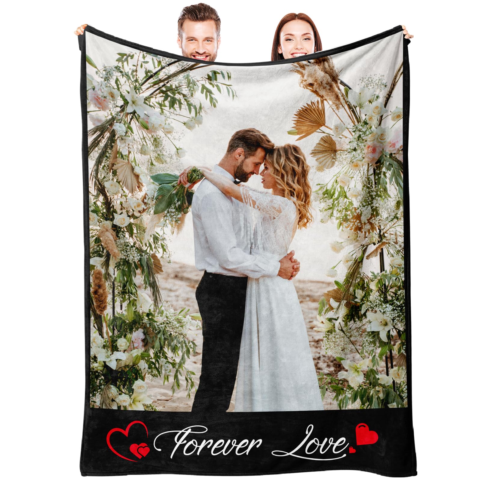 Aeekdook Custom Blanket with Picture, Picture Blankets Customized for Wedding Birthday Anniversary, Custom for Him Her, Picture Blankets Customized(1 Photo with Text)