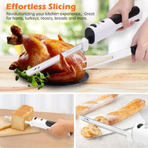 HK Cordless Electric Knife for Carving Meats, Poultry, Bread, Crafting Foam & More, Included Dual 304 Stainless Steel Blades, Fork, Foldable Cutting Board