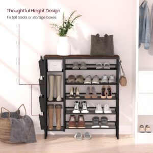 Prrsstein Shoe Rack-6 Tier Shoe Organizer,Shoes Rack for Entryway&Front Door Entrance,Free Standing Shoe Storage Cabinet Made by Wood&Metal.Equip Multi-Functional Felt Storage Bag