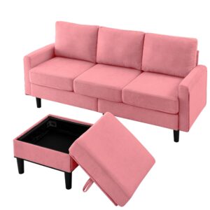 WinJoy Upholstered Sectional Sofa Couch, L-Shape Sofa Set with Removable Ottoman & Storage Seat,3 Seat Convertible Modular Sofa Bed with Reversible Chaise for Living Room, Apartment, Small Space Pink