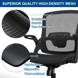 Sandure Mesh Office Chair Ergonomic Home Swivel Desk Chair Comfy Black Modern Computer Chair with Adjustable Lumbar Support Comfortable Office Desk Chair Flip Up Arms with Wheels