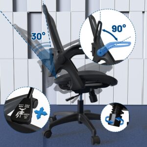 Sandure Mesh Office Chair Ergonomic Home Swivel Desk Chair Comfy Black Modern Computer Chair with Adjustable Lumbar Support Comfortable Office Desk Chair Flip Up Arms with Wheels