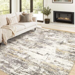 Area Rug Living Room Rugs 5x7: Modern Neutral Abstract Aesthetic Rug for Bedroom Dining Room Table - Large Soft Stain Resistant Machine Washable Rug, Indoor Home Office Carpet - Gold Brown