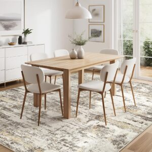 Area Rug Living Room Rugs 5x7: Modern Neutral Abstract Aesthetic Rug for Bedroom Dining Room Table - Large Soft Stain Resistant Machine Washable Rug, Indoor Home Office Carpet - Gold Brown