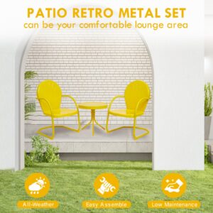 Marcytop Outdoor Bistro Set, 3 Pieces Retro Metal Porch Furniture Set, All-Weather Patio Bistro Set, 2 C-Spring Metal Chairs and Round Side Table for Porch, Garden, Lawn and Balcony, Yellow