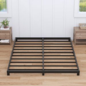 nailsong 4 inch bed frame queen size low profile, queen bed frame no box spring needed, heavy duty metal, easy assembly, black