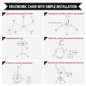 BOJUZIJA Ergonomic Drafting Chair,Standing Computer Desk Chair,Foot Ring,Lumbar Support,Swivel Task Chair-Black