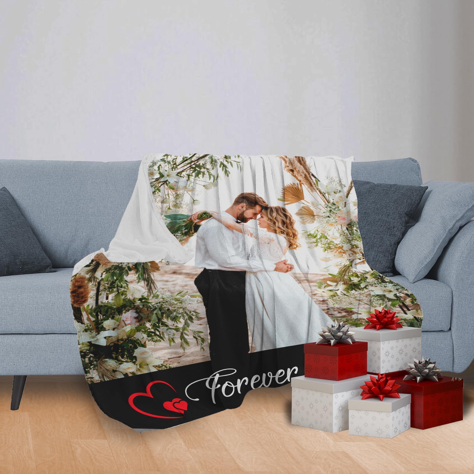 Aeekdook Custom Blanket with Picture, Picture Blankets Customized for Wedding Birthday Anniversary, Custom for Him Her, Picture Blankets Customized(1 Photo with Text)