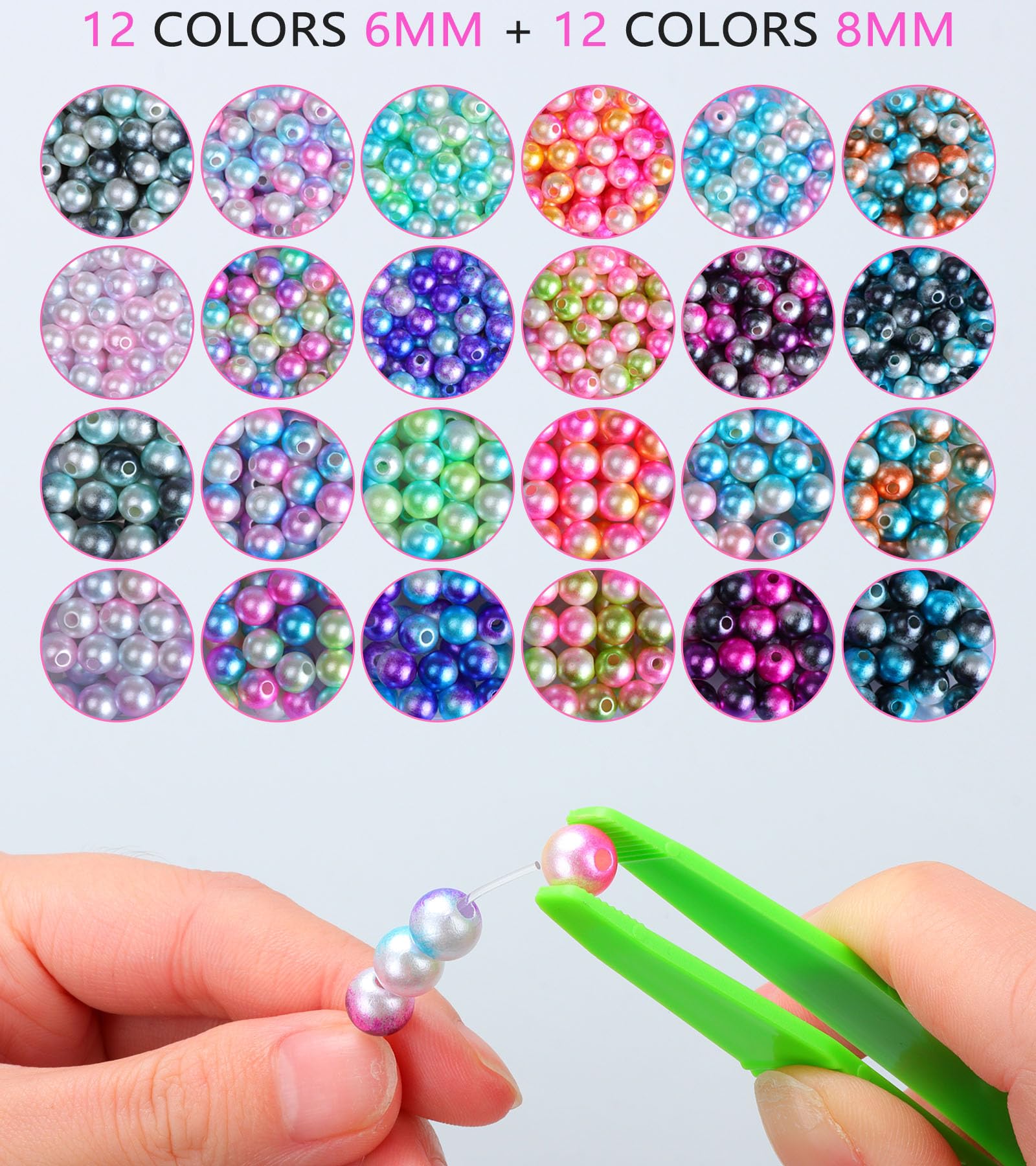 HINSOCHA Bead Bracelet Kit - 1020 Pcs Gradient Colorful Beads Bulk (6mm+8mm) for Bracelet Making, DIY Crafts